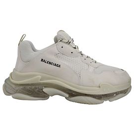 Balenciaga Clear Sole Triple S Sneakers in Cream Polyester White Cream