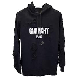 Givenchy-Felpa con cappuccio Givenchy Destroyed Logo in cotone nero-Nero