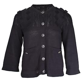 Chanel-Cardigan Chanel com botão frontal em algodão preto-Preto