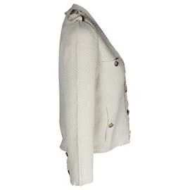 Chanel-Cardigan à volants boutonné sur le devant Chanel en coton crème-Blanc,Écru