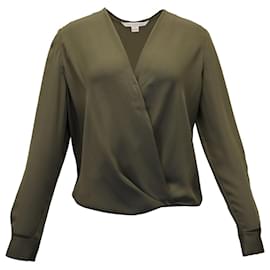 Diane Von Furstenberg-Diane Von Furstenberg Marci Surplice Neck Top in Olive Green Silk-Green,Olive green