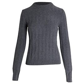 Hermès Hermes Rippstrickpullover mit Rundhalsausschnitt aus grauer Wolle Grau