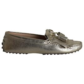 Tod's-Tod's Fringed Loafers in Gold Leather-Golden