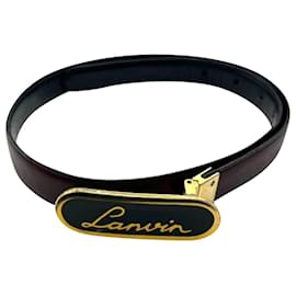 Lanvin-Cinto de couro Lanvin com fivela de logotipo marrom-Preto
