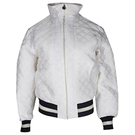 Chanel-Chanel Diamond Pattern Bomber Jacket in White Polyester-White