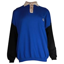 Loewe-Loewe Colorblock Long Sleeve Polo Shirt in Multicolor Wool-Blue