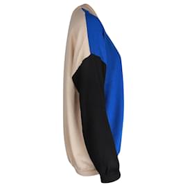 Loewe-Loewe Colorblock Long Sleeve Polo Shirt in Multicolor Wool-Blue
