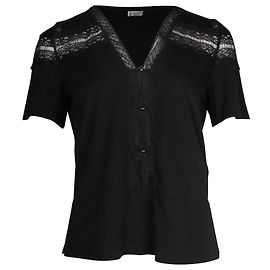 Blusa Sandro Paris com botões e renda em algodão preto Preto