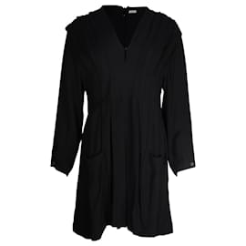Sandro-Sandro Paris Milene Pleated Crepe Mini Dress in Black Viscose-Black