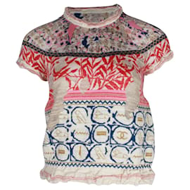 Chanel-Top stampato a collo alto Chanel in cotone multicolor-Multicolore