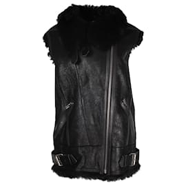 Iro-Iro Courtney Fur Lined Vest in Black Leather-Black