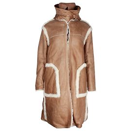 Moncler Cotoneaster Shearling-Trim Coat in Beige Leather  Beige