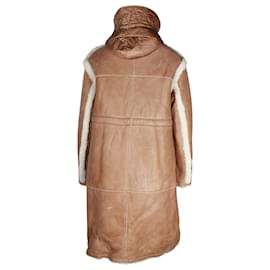 Moncler-Moncler Cotoneaster Shearling-Trim Coat in Beige Leather -Beige