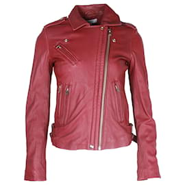 Iro-Iro Han Biker Jacket in Burgundy Lambskin Leather-Dark red