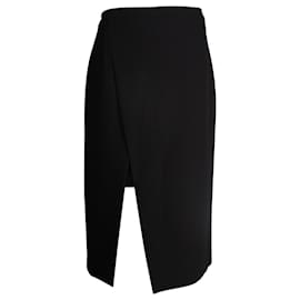 Maje-Maje Wrap-Effect Slit Midi Skirt in Black Polyester-Black