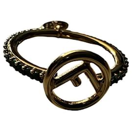 Fendi-F is Fendi logo ring in gold and green-Gold hardware