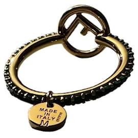 Fendi-F is Fendi logo ring in gold and green-Gold hardware