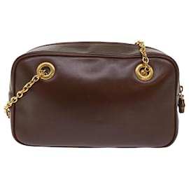 Gucci-GUCCI Chain Shoulder Bag Leather Brown 001 115 1498 Auth bs7878-Brown