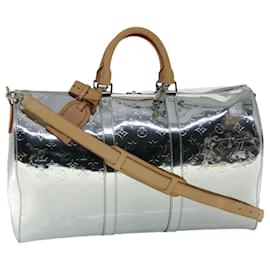 Louis Vuitton-LOUIS VUITTON Mirror Keepall Bandouliere 50 Bag Silver M45886 LV Auth 53414a-Silvery