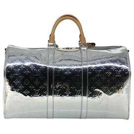 Louis Vuitton-LOUIS VUITTON Mirror Keepall Bandouliere 50 Bag Silver M45886 LV Auth 53414a-Silvery