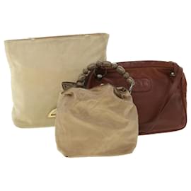 Christian Dior-Christian Dior Maris Pearl Shoulder Bag Suede Leather 3Set Brown Auth bs7884-Brown