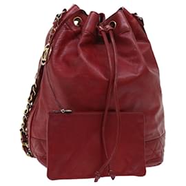 Chanel-CHANEL Bolso de hombro con cadena Piel de cordero Rojo CC Auth bs7902-Roja