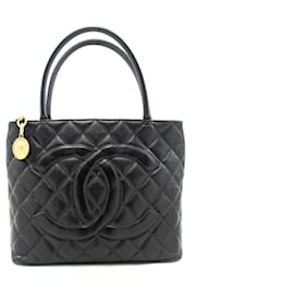 Chanel-CHANEL Gold Medallion Caviar Shoulder Bag Grand Shopping Tote-Black