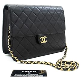 Chanel-CHANEL Small Chain Shoulder Bag Clutch Black Quilted Flap Lambskin-Black