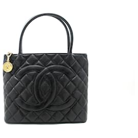 Chanel-CHANEL Gold Medallion Caviar Shoulder Bag Grand Shopping Tote-Black