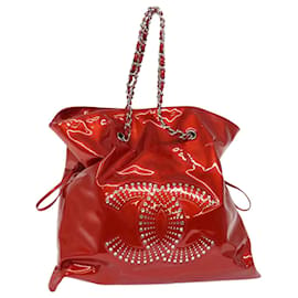 Chanel-CHANEL Chain Shoulder Bag Patent leather Red CC Auth bs8026-Red