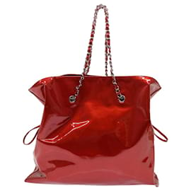 Chanel-CHANEL Chain Shoulder Bag Patent leather Red CC Auth bs8026-Red