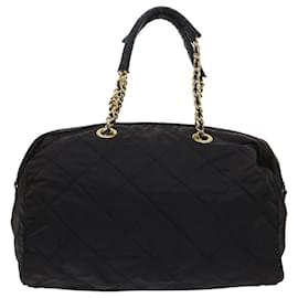Prada-PRADA Quilted Chain Boston Bag Nylon Black Auth bs7811-Black