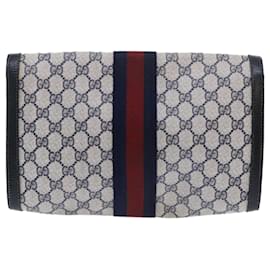 Gucci-GUCCI GG Canvas Sherry Line Clutch Bag Gray Red Navy 07 014 3087 Auth ep1579-Red,Grey,Navy blue