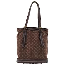 Louis Vuitton-LOUIS VUITTON Monogram Mini Lin Bucket PM Shoulder Bag Brown M95226 auth 52327-Brown