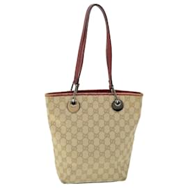 Gucci-GUCCI GG Canvas Tote Bag Beige Red Auth 52753-Red,Beige