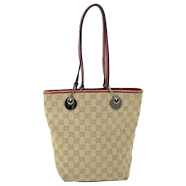 Gucci-GUCCI GG Canvas Tote Bag Beige Red Auth 52753-Red,Beige
