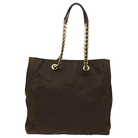 Prada-PRADA Chain Shoulder Bag Nylon Brown Auth bs7771-Brown