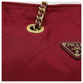 Prada-PRADA Quilted Chain Shoulder Bag Nylon Rot Auth am4969-Rot