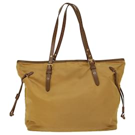 Prada-PRADA Tote Bag Nylon Leather Beige Yellow Auth ki3391-Beige,Yellow