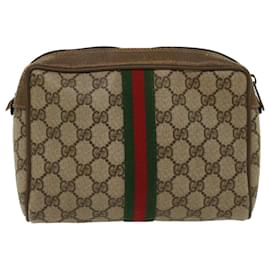 Gucci-GUCCI GG Canvas Web Sherry Line Clutch Bag Beige Red Green 89 01 012 Auth ep1565-Red,Beige,Green