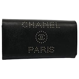 Chanel-CHANEL Long Wallet Caviar Skin Black CC Auth bs7938-Black
