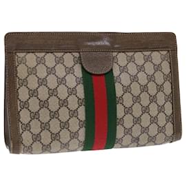 Gucci-GUCCI Pochette Linea GG Canvas Web Sherry PVC Pelle Beige Rosso Auth ep1571-Rosso,Beige