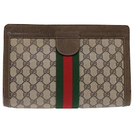 Gucci-GUCCI GG Canvas Web Sherry Line Clutch Bag PVC Couro Bege Vermelho Auth ep1571-Vermelho,Bege