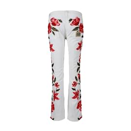 Dolce & Gabbana-Dolce & Gabbana Pantalones florales adornados-Blanco