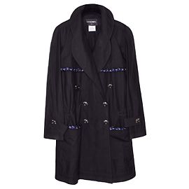 Chanel Trench leve com botões CC e acabamento em tweed Preto