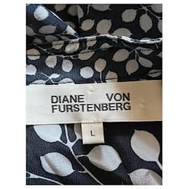 Diane Von Furstenberg-Abito DvF in seta con cintura e fantasia floreale sui toni del blu-Blu navy,Blu chiaro