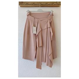 Autre Marque-MAISON FLANEUR ROSE MIDI SKIRT WITH RUFFLED PANEL.-Pink