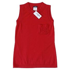 Chanel Red Cashmere Camelia Embroidered Top Red