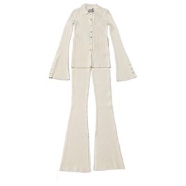 Autre Marque LE ORE Strickjacke und Hose Set Creme Roh