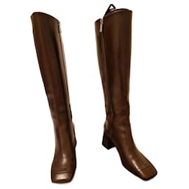 Minelli-Leather knee high boots-Dark brown
